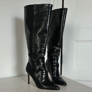 Madden Girl Chantelle Black Croc-Embossed Knee-High Boots